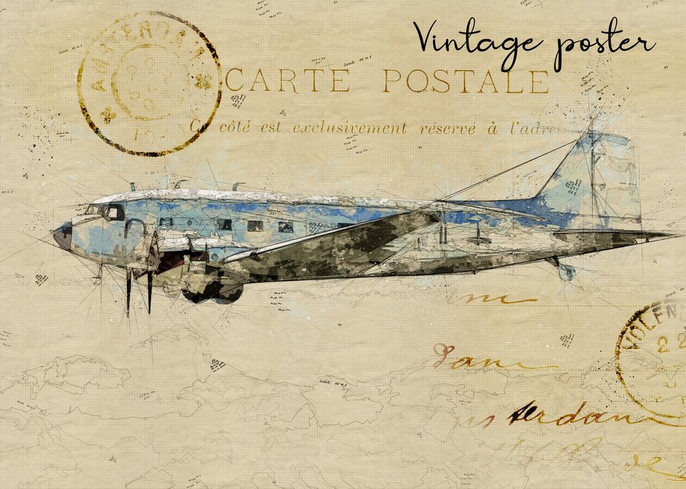 Vintage-vykort med flygplan av Lembayung senja studio [Vintage Poster]