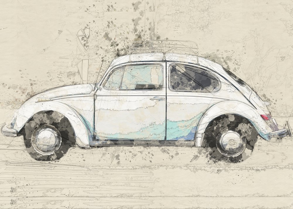 Skiss av en klassisk Beetle av Lembayung senja studio [Vintage Poster]