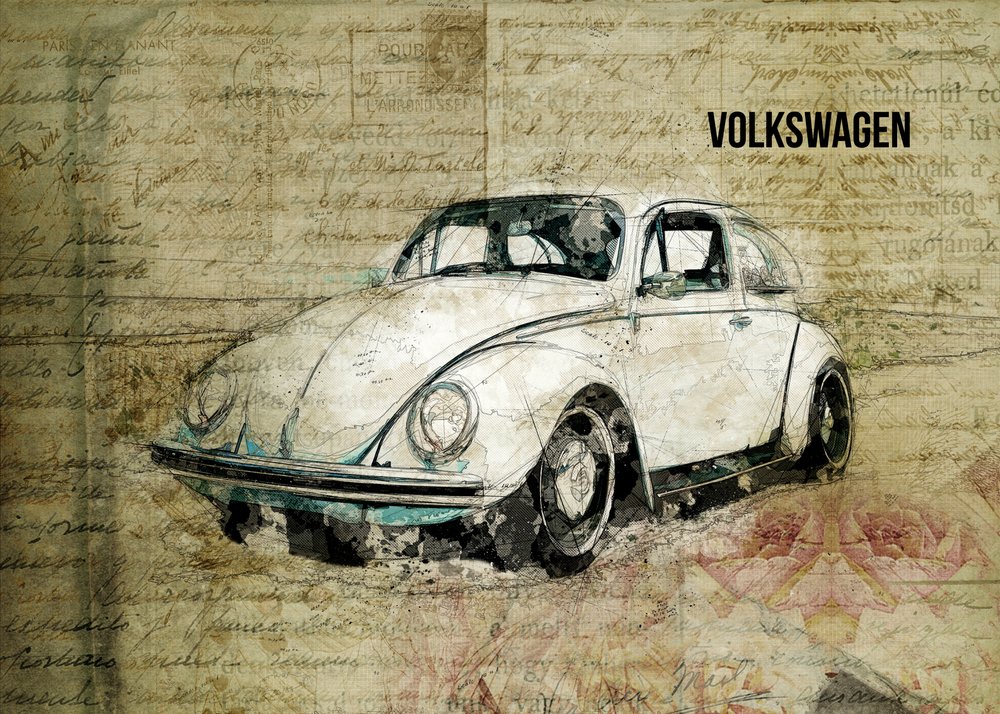 Vintage-skisser av Beetle av Lembayung senja studio [Vintage Poster]