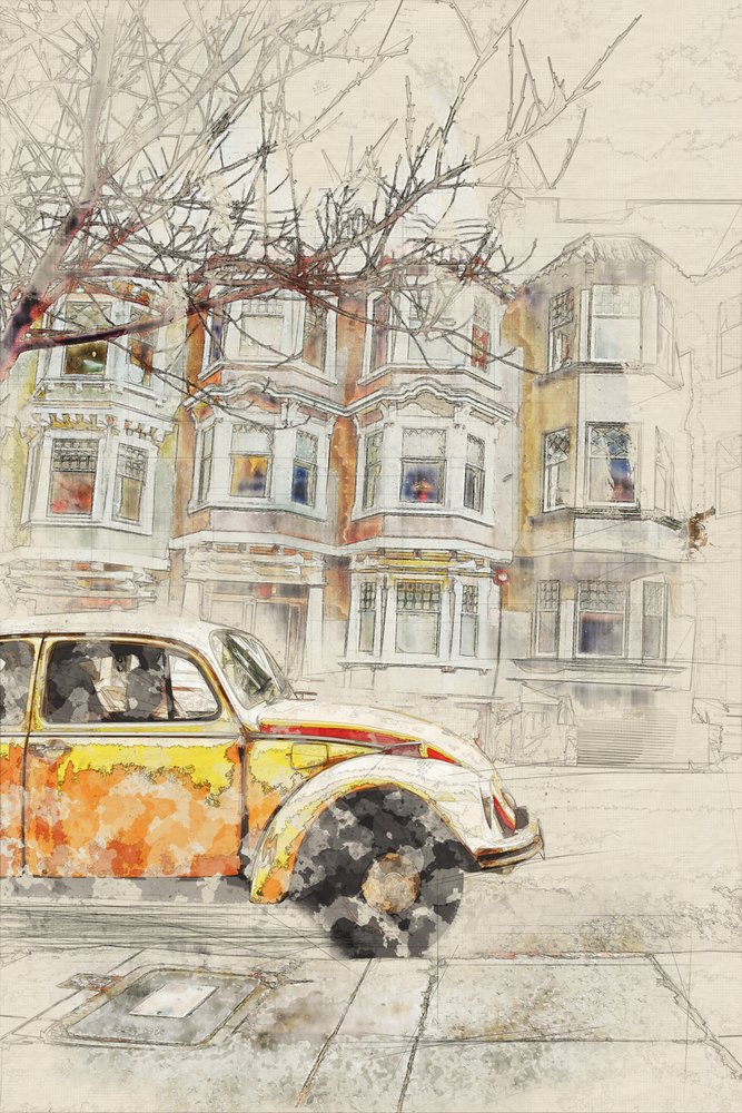 Skiss av Vintage Car City av Lembayung senja studio [Vintage Poster]