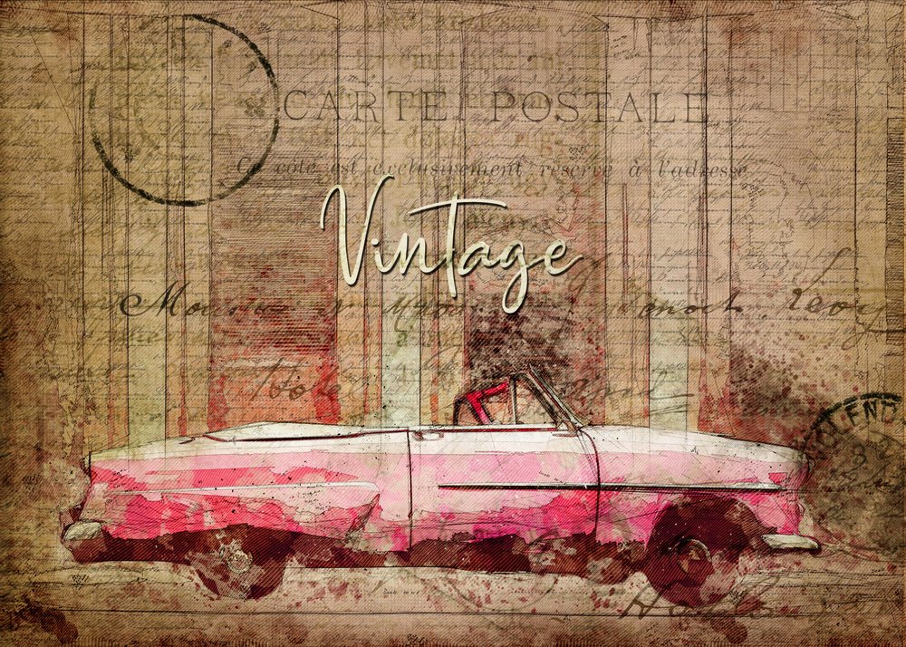 Vintage-rosa bil av Lembayung senja studio [Vintage Poster]
