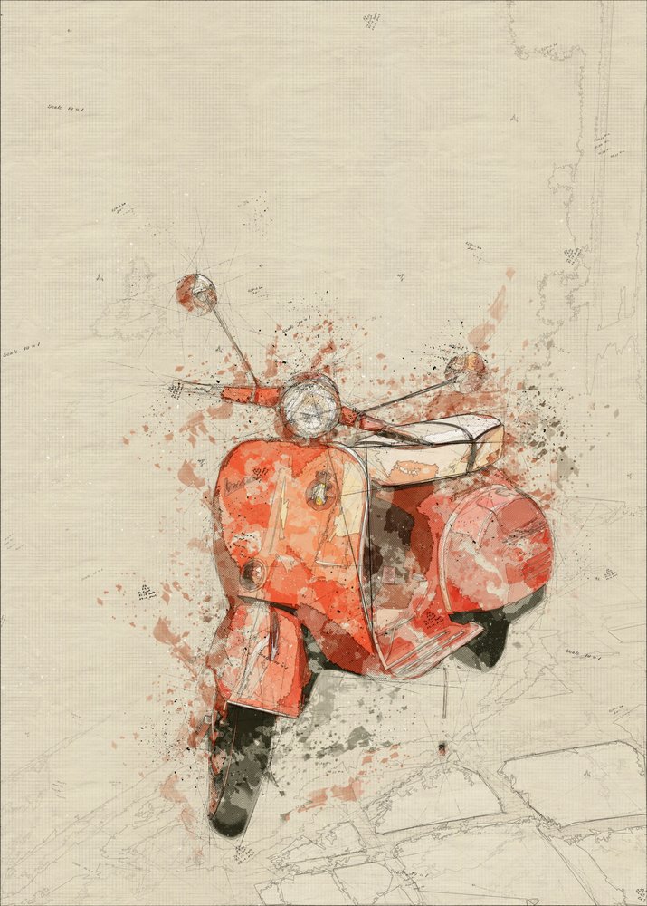 Vintage-konst med röd Vespa av Lembayung senja studio [Vintage Poster]