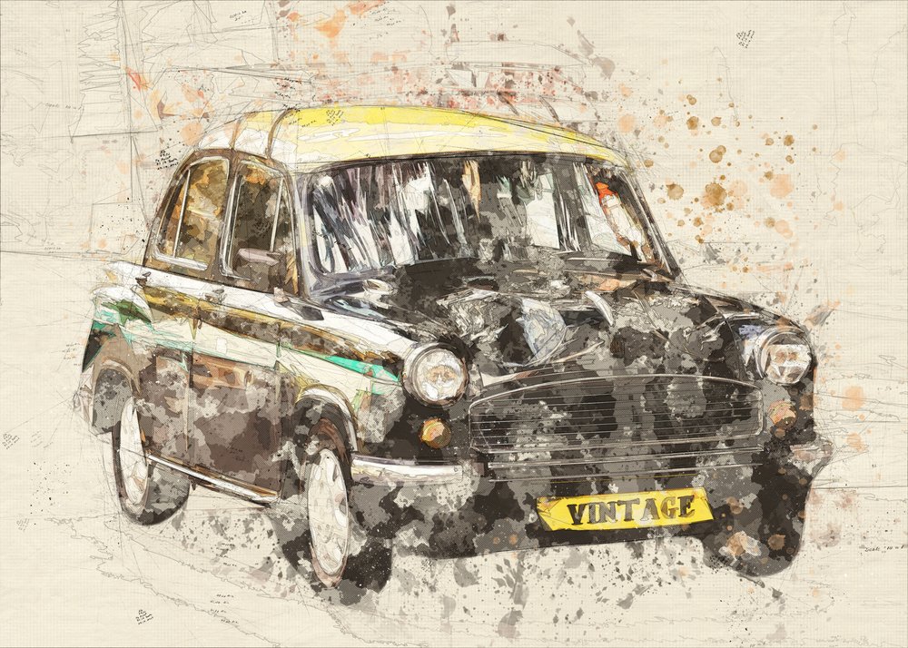 Vintage-taxi-konst av Lembayung senja studio [Vintage Poster]
