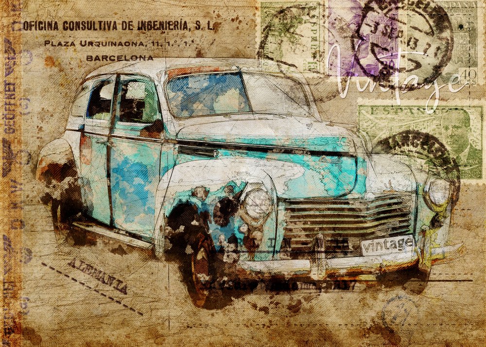 Vintage-resebil av Lembayung senja studio [Vintage Poster]