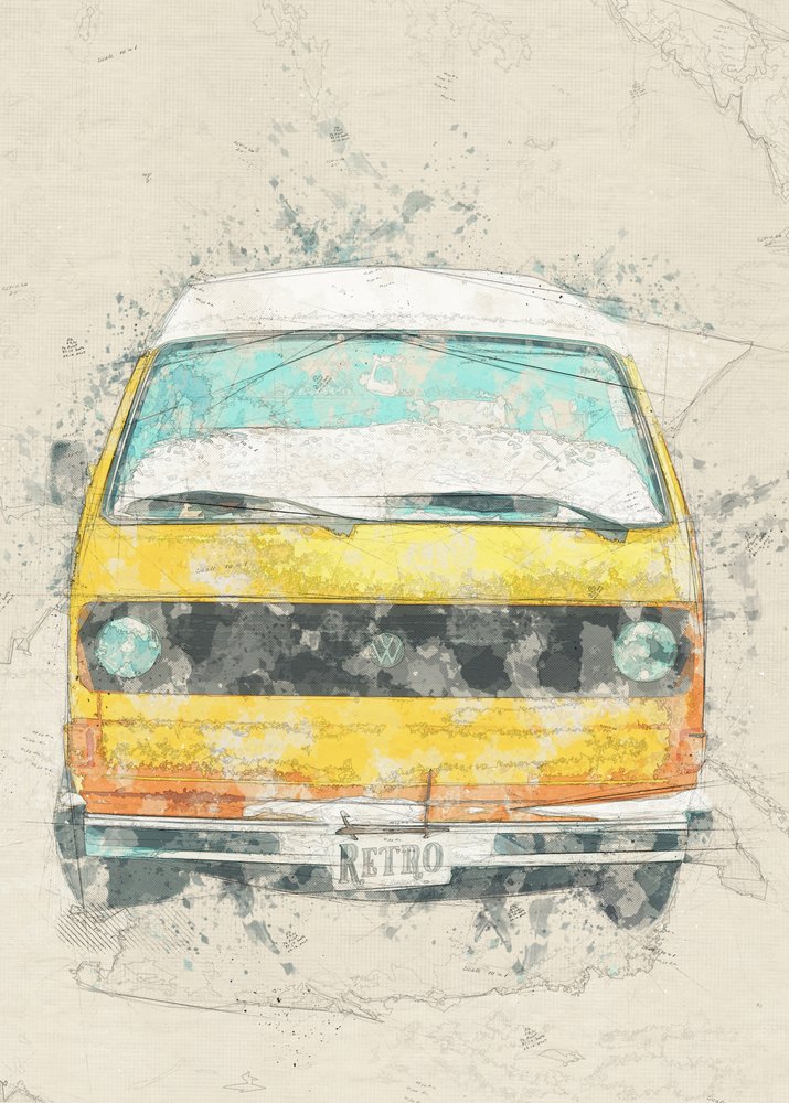 Gul retro-husbil av Lembayung senja studio [Vintage Poster]