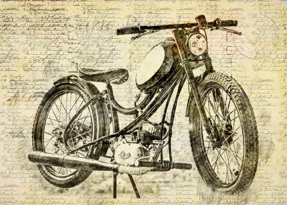 gammal motorcykel av Lembayung senja studio [Vintage Poster]