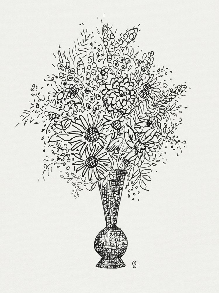 Blomvas (ca 1891–1941) – teckning i hög upplösning av Leo Gestel. av Leo Gestel
