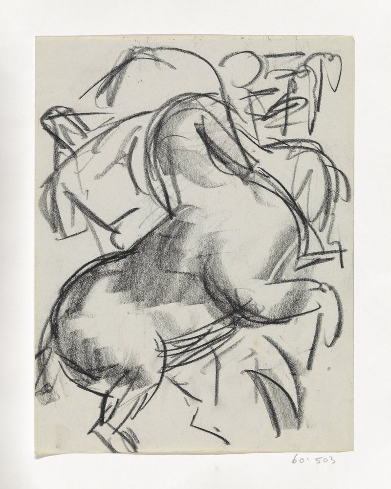 En stegrande häst med en figur i bakgrunden av Leo Gestel