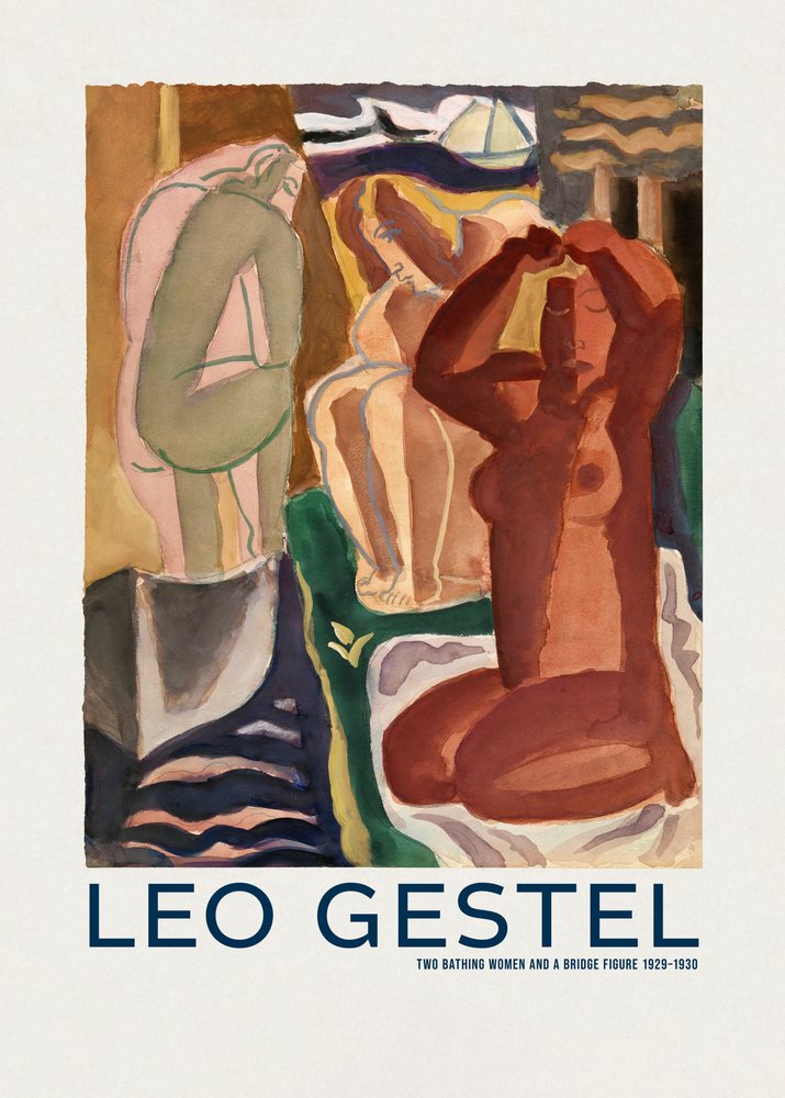 Två badande kvinnor och en brofigur av Leo Gestel