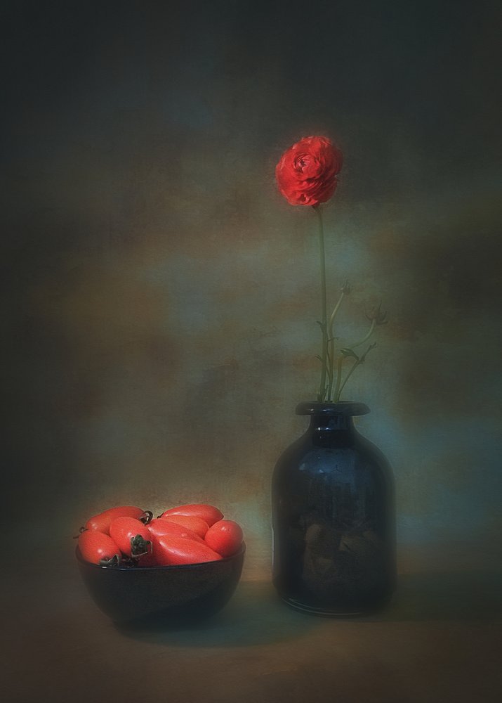 Stilleben med röda blommor av Liu Xing