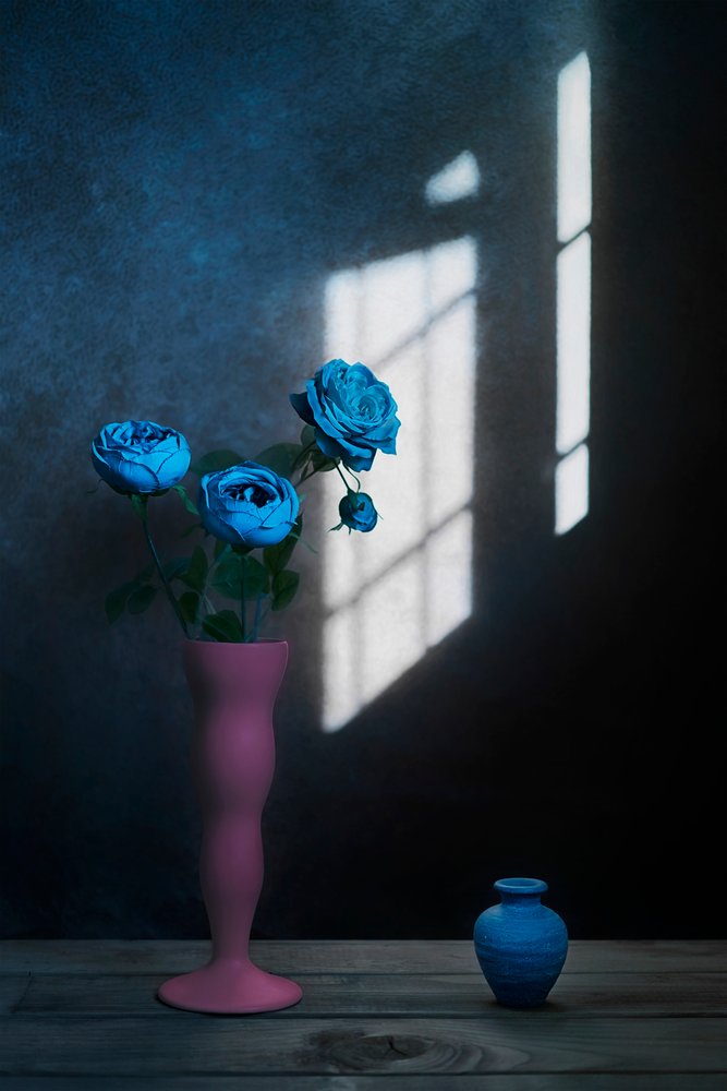 Fönsterlampa ”Blå rosor” av Lydia Jacobs