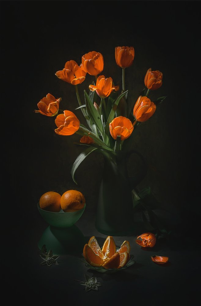 Stilleben med orange tulpaner av Lydia Jacobs