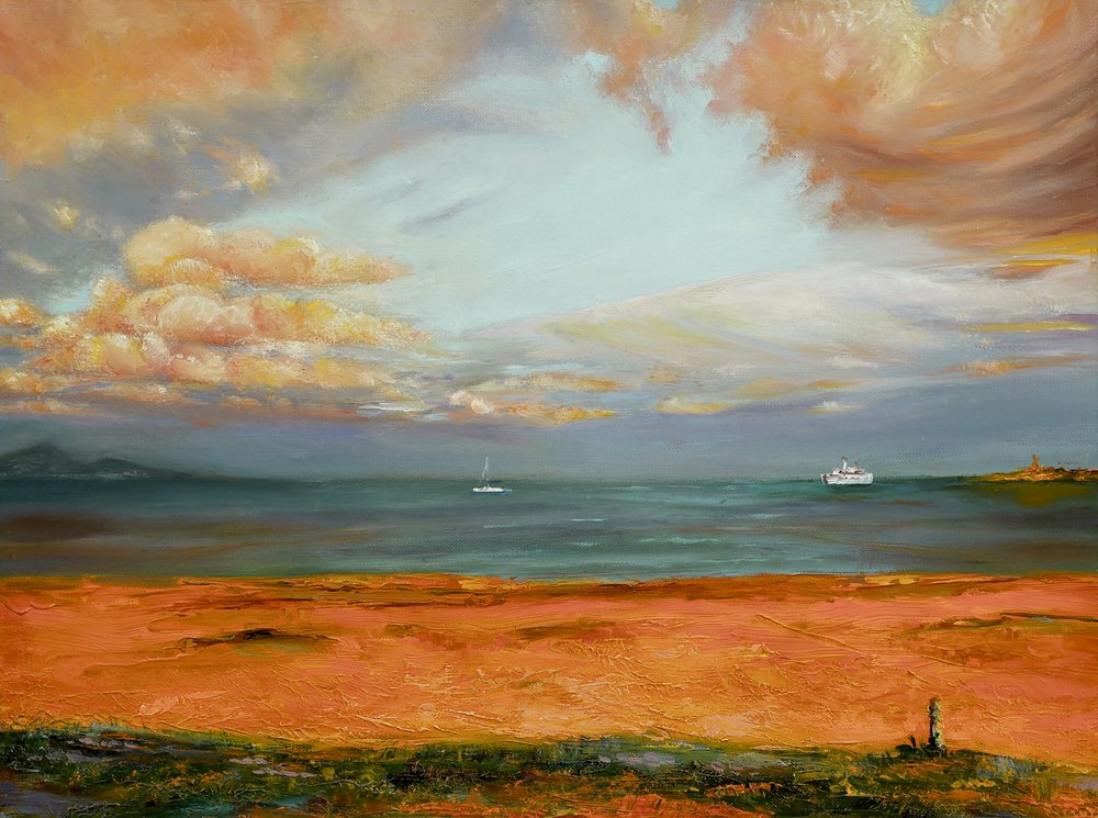 Havslandskap med orange himmel av Marina Kozyr
