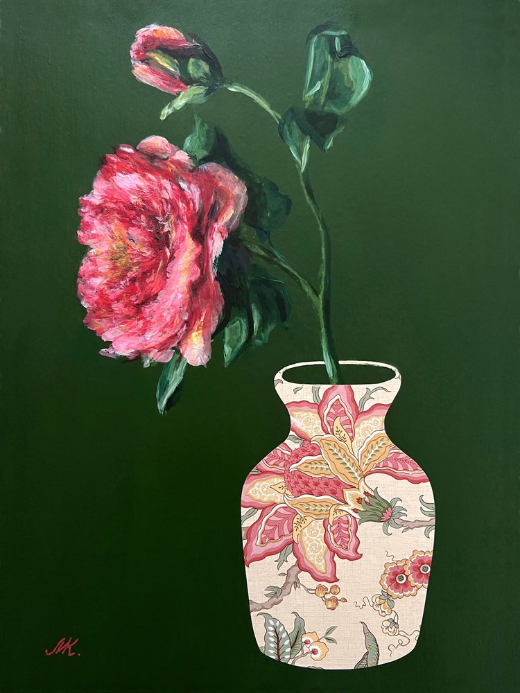 Vask med livfulla rosa blommor av Marina Kozyr
