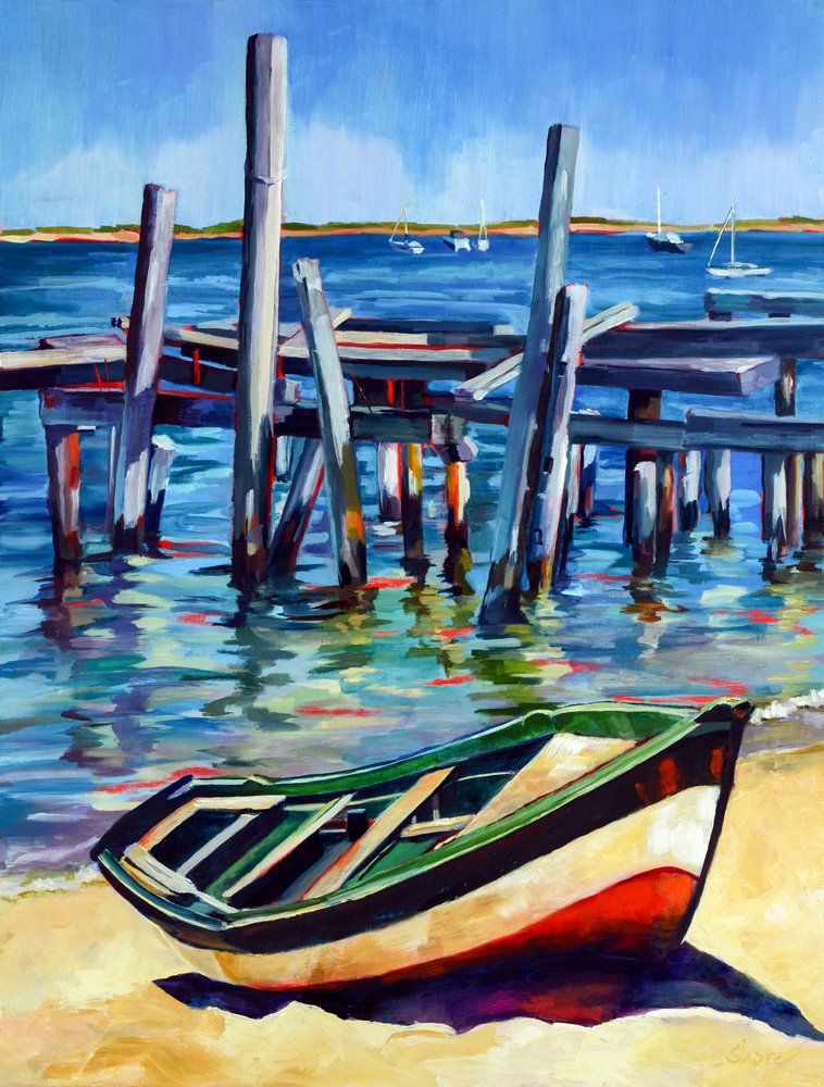 Gammal roddbåt vid piren av Maxine Shore