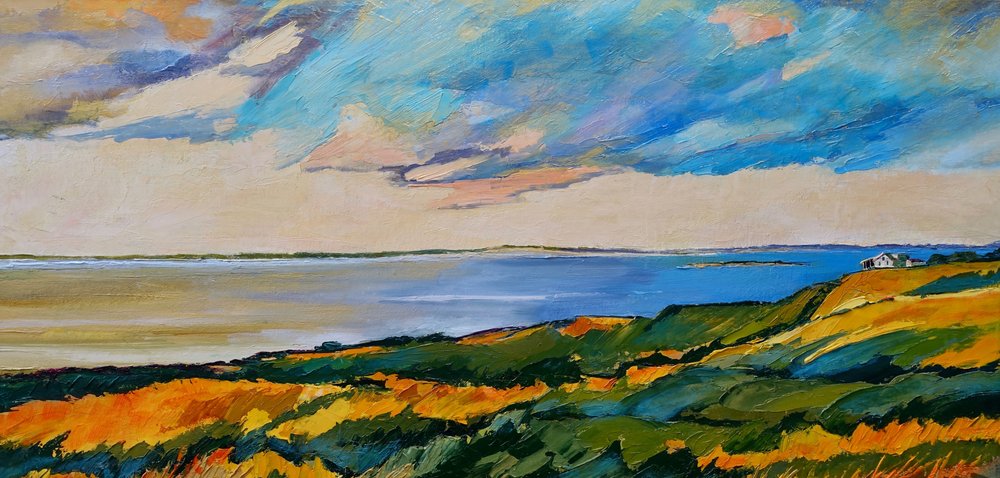 Guldgula fält vid havet av Maxine Shore