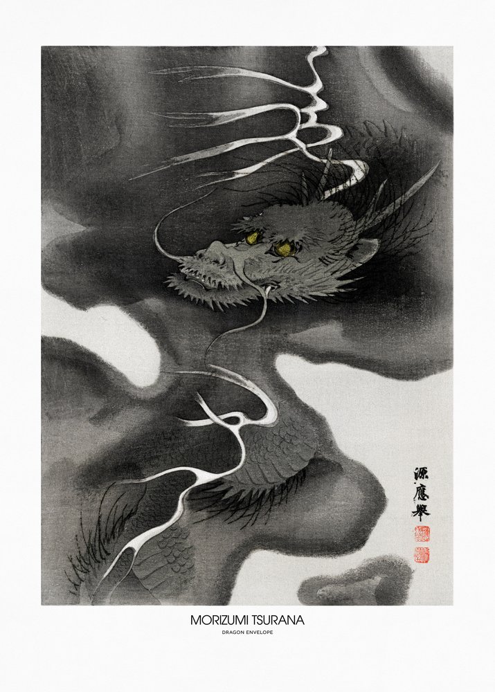 Dragon Envelope (1809–1892) Vintage-träsnitt av Morizumi Tsurana