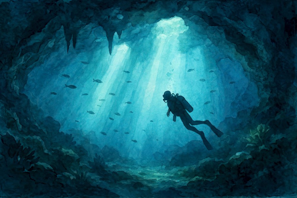 Dykare i Deep Blue Cave av Natalie Bruns