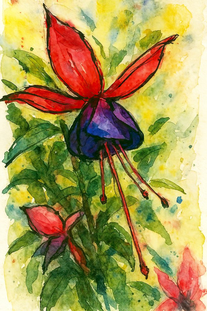 Fuchsia i akvarell av Natalie Bruns