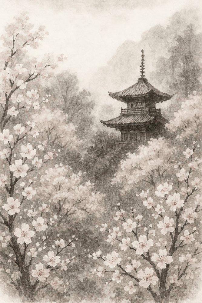 Blommor på japanska pagodkörsbärsträd av Natalie Bruns