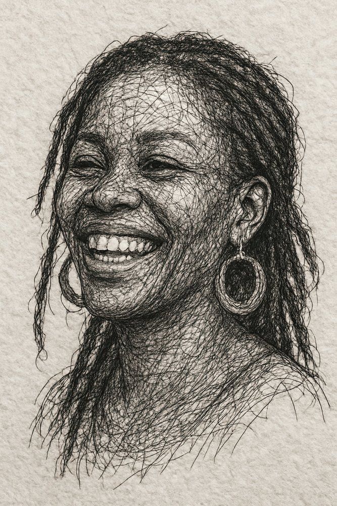 Glada dreadlocks ler av Natalie Bruns