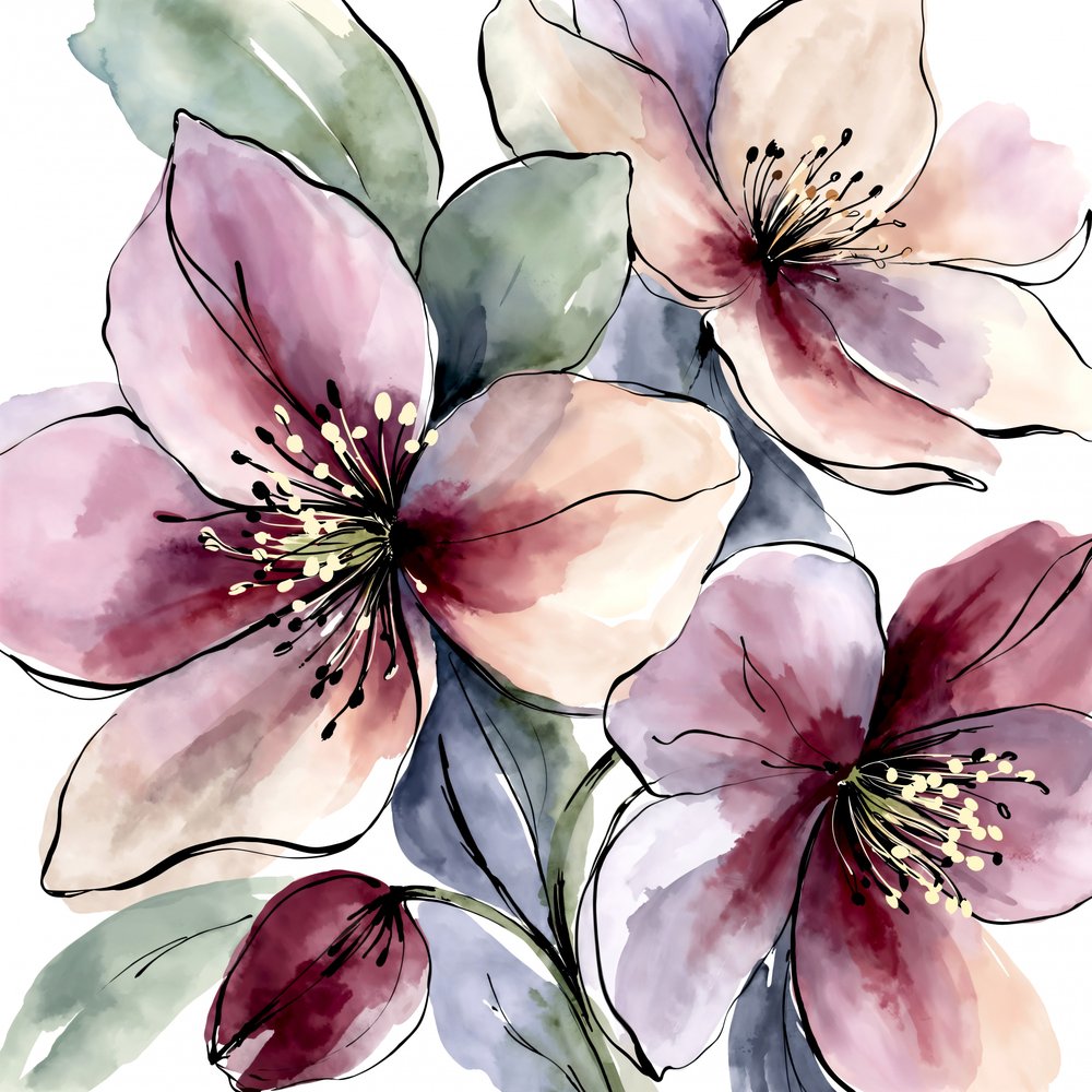 Rosa akvarellblommor av Natalie Bruns