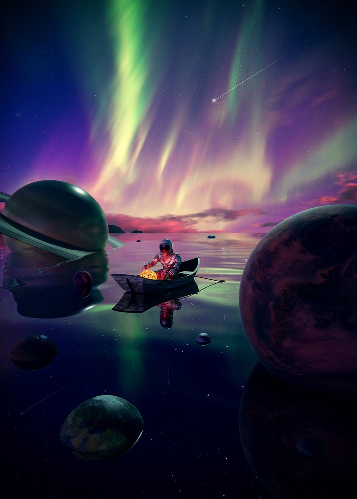 Astronauten svävar under norrskenet av Nicebleed