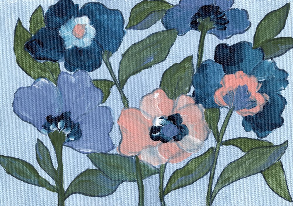 Blå och persikafärgade blommor av Nikita Jariwala