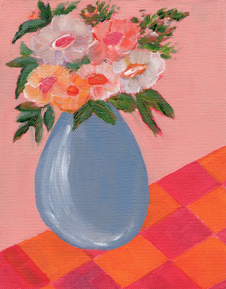 Färgglada blommor i en blå vas av Nikita Jariwala