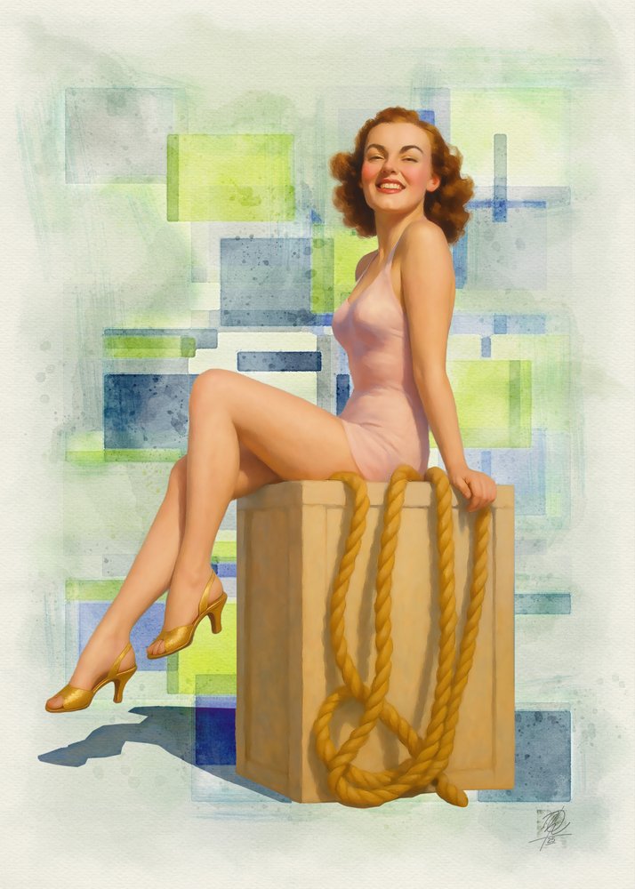 Glad vintage-pinup av Osvaldo Russo