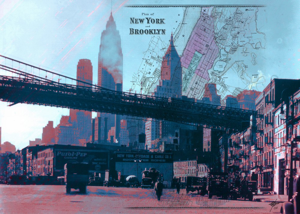 Vintage-karta över New York City av Osvaldo Russo