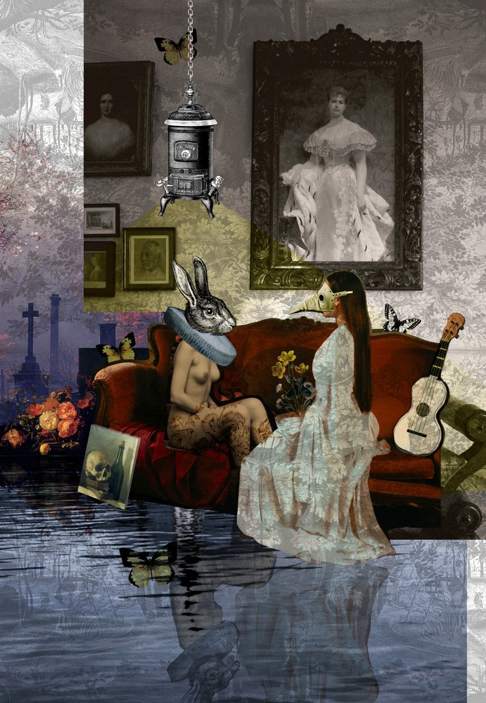 Surrealistisk spegelbild med mask av Pascal Bouchet-Spiegel