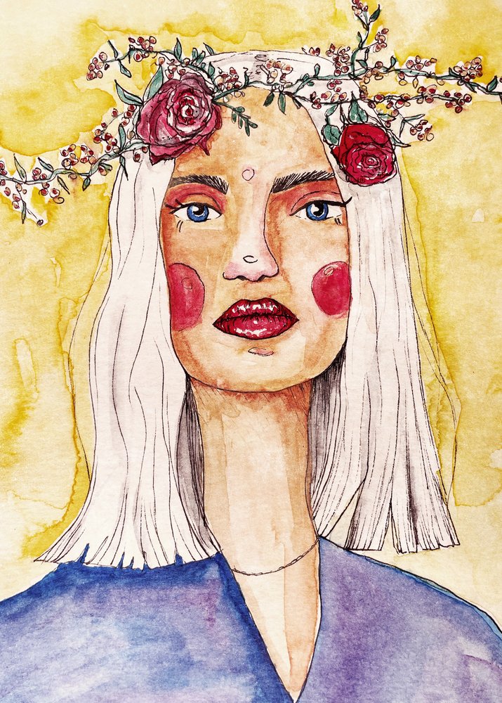 Kvinna med blomsterkrans av Raissa Oltmanns
