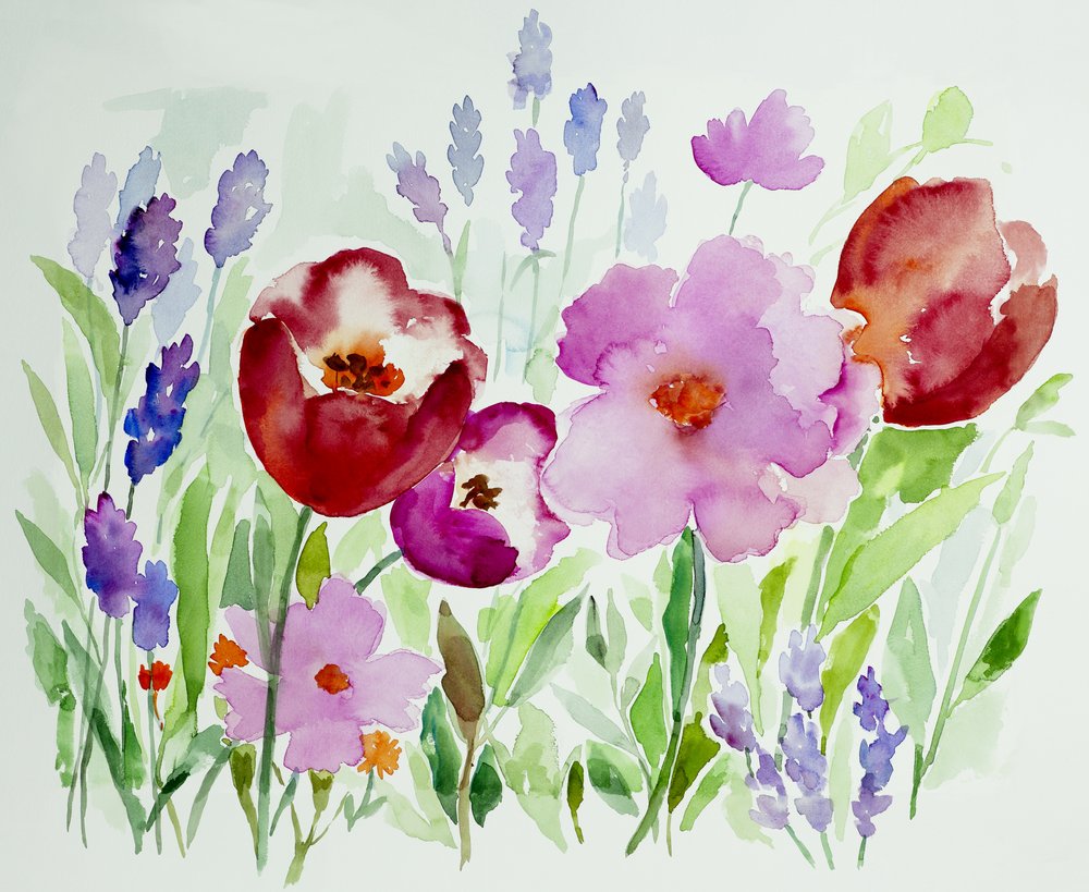 Akvarellblomsterträdgård av Renate Holzner