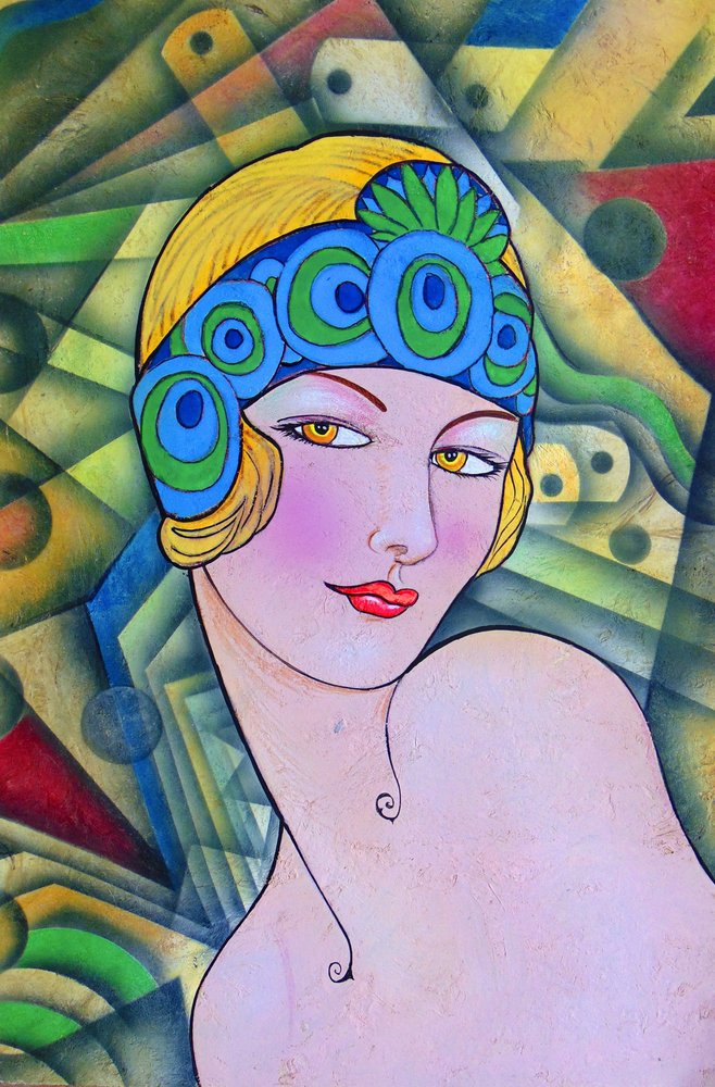 Porträtt av en flapper i art déco-stil av Ricardo Maya