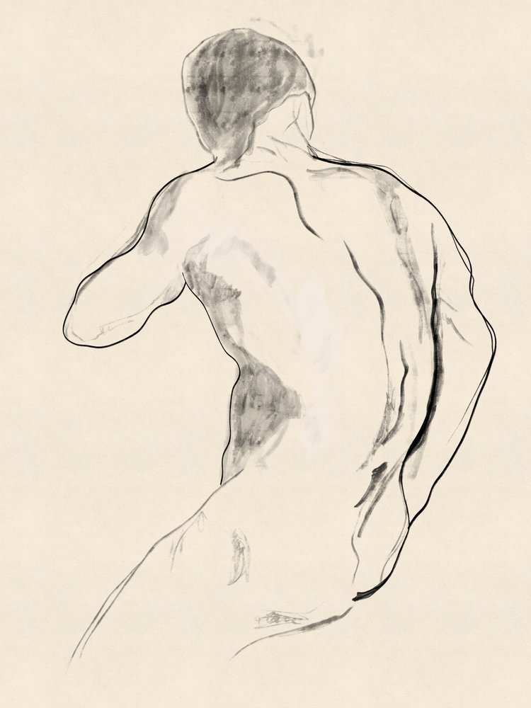 Studiemodell av en kraftfull manlig figur av Roberto Moro