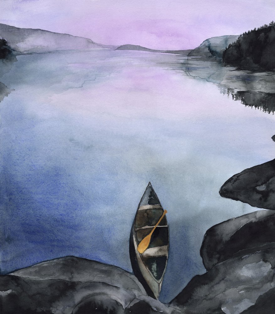 Lugn kanotpaddling på en bergsjö av RodMacIver