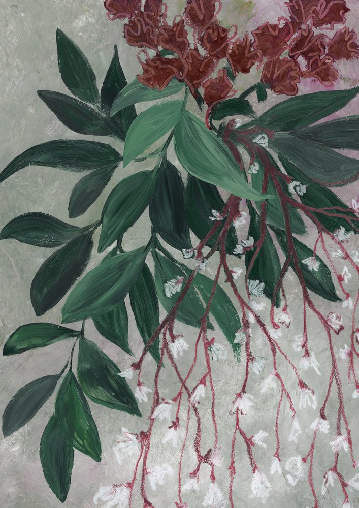 Gröna blad, vita blommor av Rosana Laiz Blursbyai