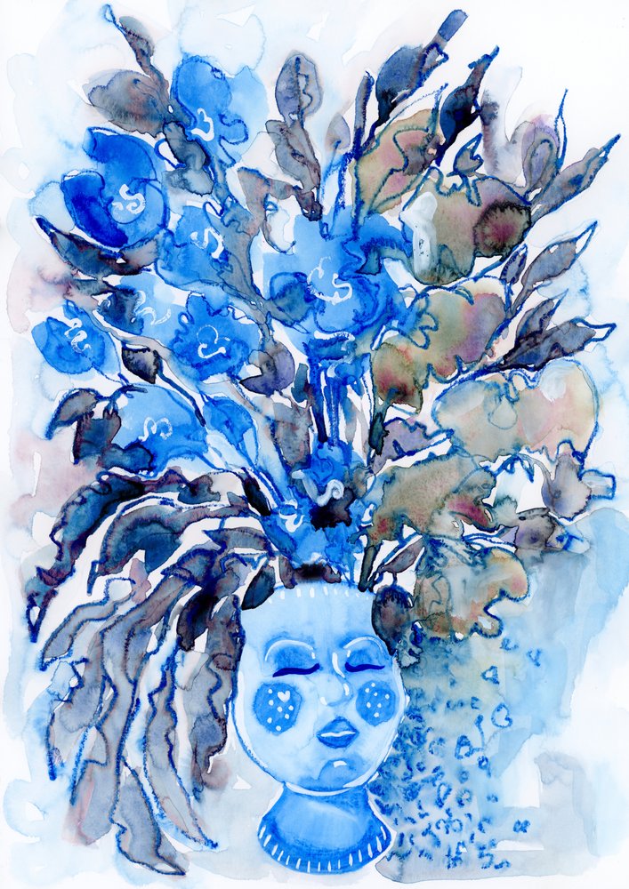 Ett fantasifullt blått blommigt huvud av Rosana Laiz Blursbyai