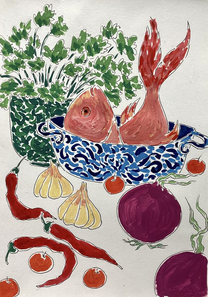 Färsk fisk och grönsaker av Rushati Chowdhury