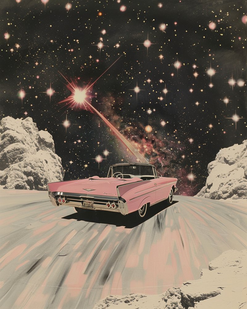 Rosa cabriolet Cosmic Drive av Samantha Hearn