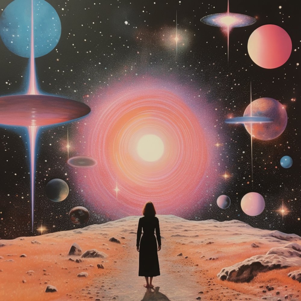 Kvinna i ett kosmiskt landskap av Samantha Hearn