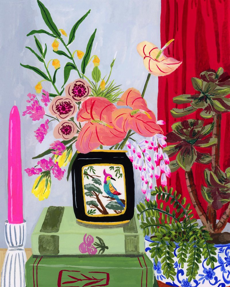 Livfullt blomsterstilleben av Sarah Gesek