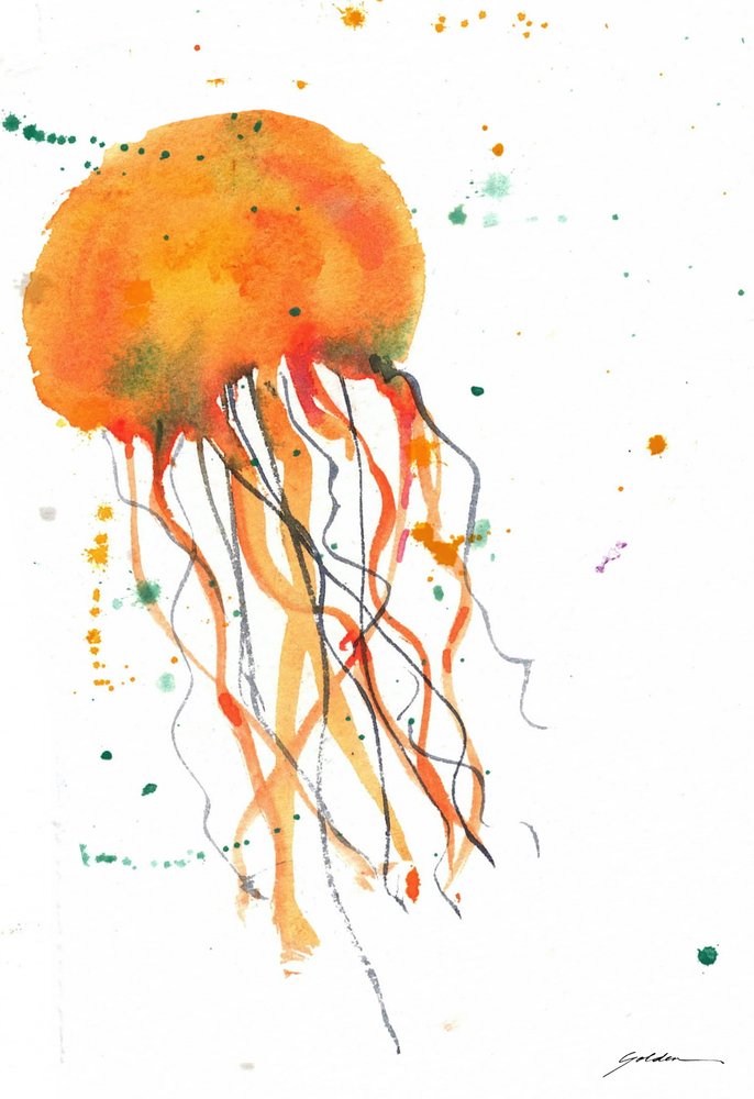 Orange akvarellmålad manet av Sheila Golden