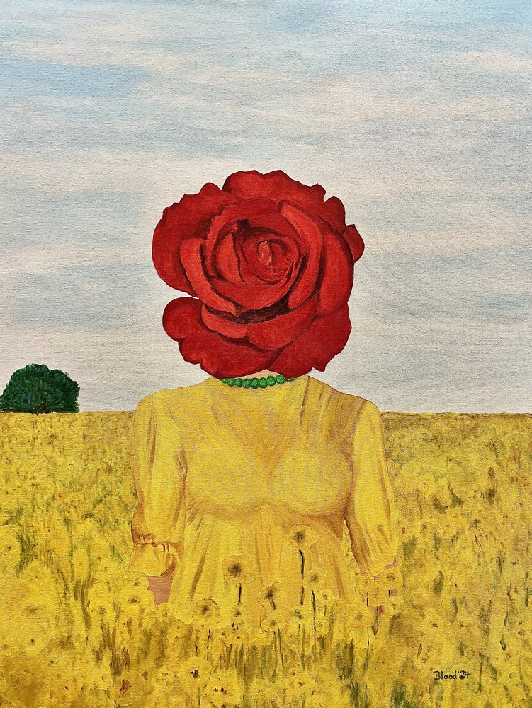 Rosa blommor på gul äng av Tom Blood
