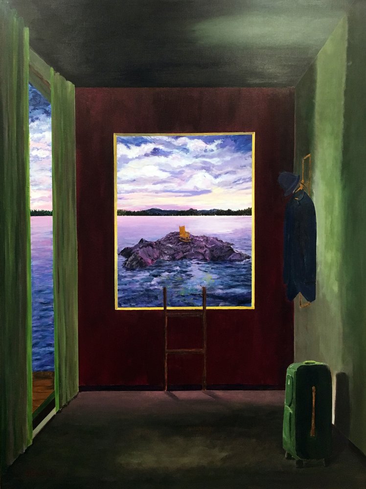Surrealistiskt rum med sjöutsikt av Tom Blood