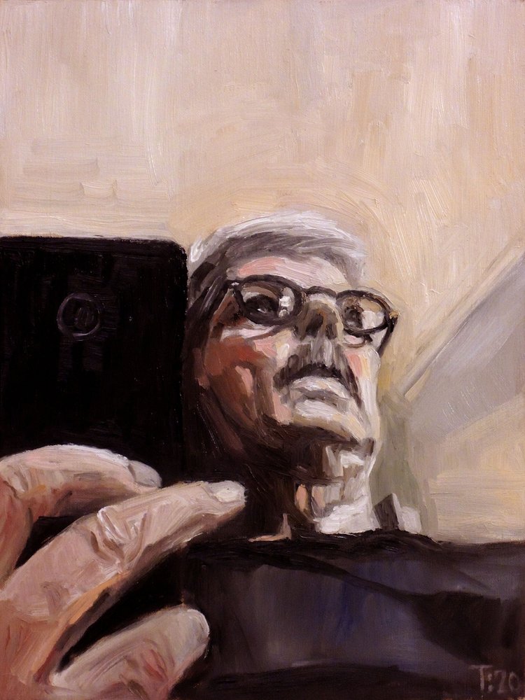 Målat selfie-porträtt av Tore Bahnson