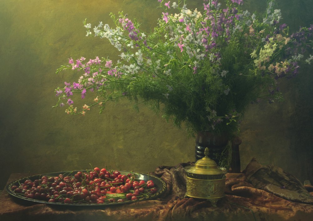 Vintage-körsbär och vildblommor av UstinaGreen