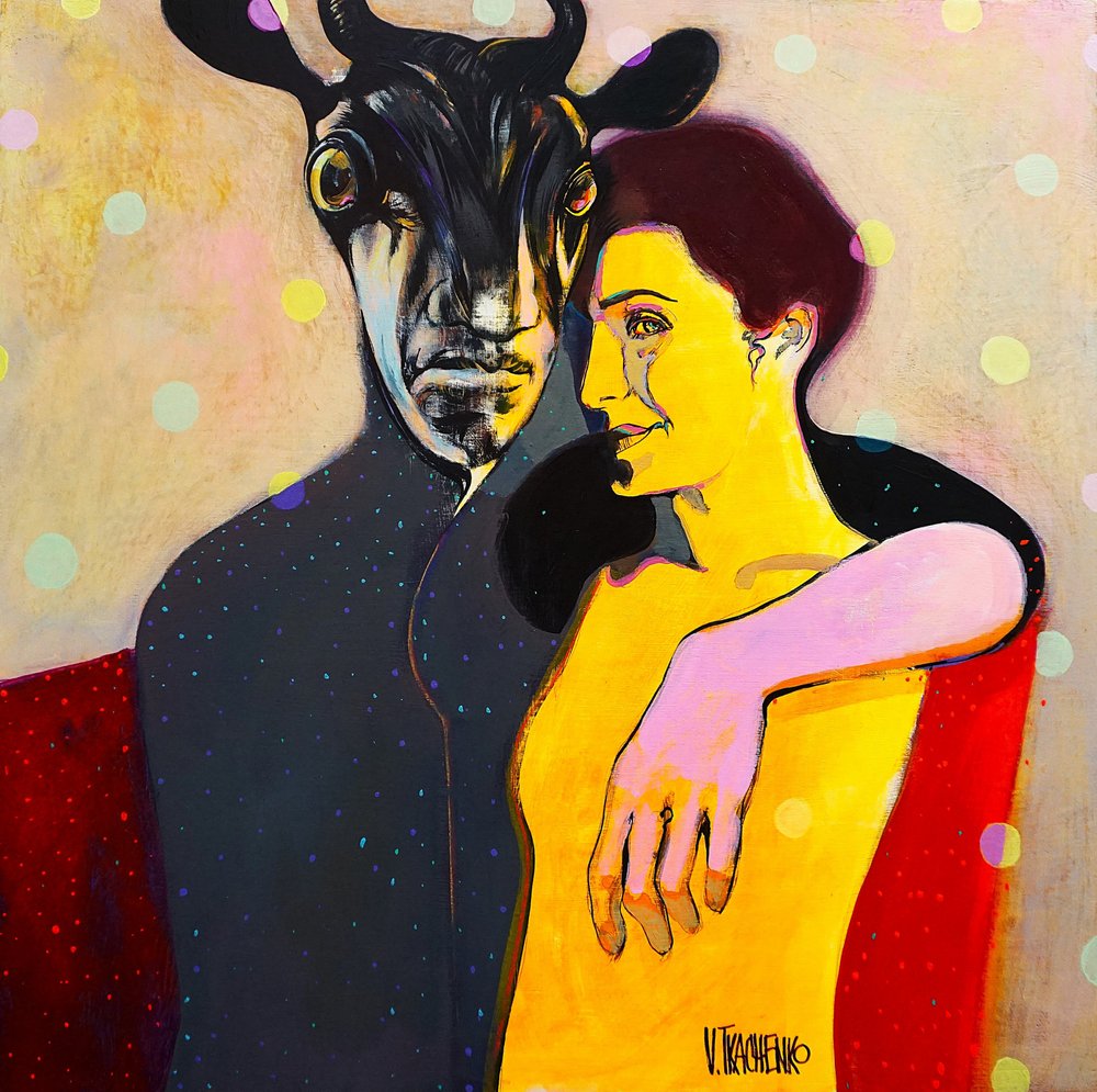 Par med en figur med horn av Victor Tkachenko