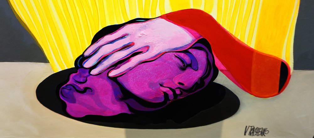 Lila huvud, rosa hand av Victor Tkachenko